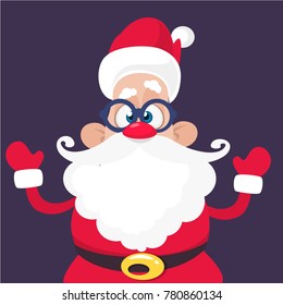 Funny cartoon Santa claus character waving hands isolated white background. Vector Christmas illustration