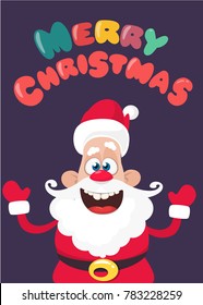 Funny cartoon Santa claus character waving hands isolated white background. Vector Christmas illustration