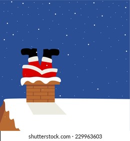 Funny cartoon of Santa Claus got stuck in chimney