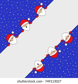 Funny cartoon Santa Claus on blue background with snowflakes. Vector.