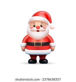 Funny cartoon Santa Claus positive Christmas character 3d icon realistic vector illustration