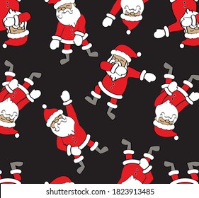 Funny cartoon Santa dancing hip hop style. Christmas seamless pattern. Vector illustration.