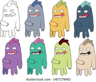 Funny cartoon satisfied monster doodle