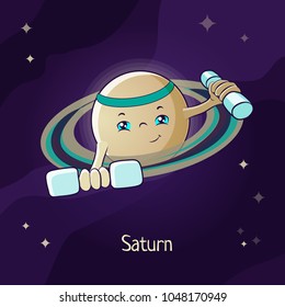 Funny cartoon Saturn. Vector illustration for children's educational games