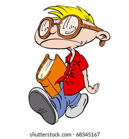 funny cartoon school boy