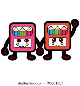 funny cartoon school colors in box kawaii