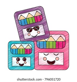 funny cartoon school colors in box kawaii