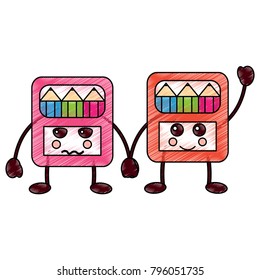funny cartoon school colors in box kawaii