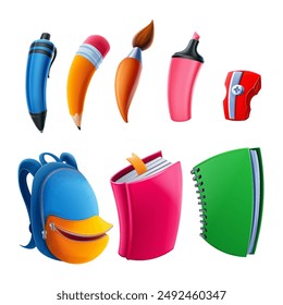 Conjunto de iconos de escuela de dibujos animados divertidos