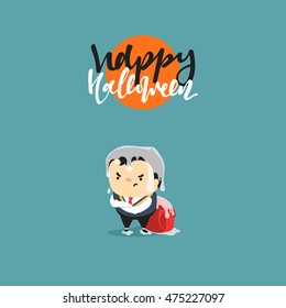 Funny cartoon schoolboy character and ghosts. Doodle cute characters for holiday happy Halloween. Children and mythical creatures. Icon Isolated vector illustration