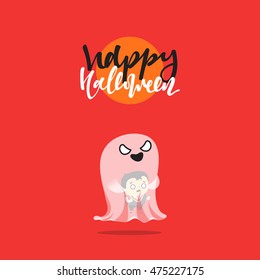 Funny cartoon schoolboy character and ghosts. Doodle cute characters for holiday happy Halloween. Children and mythical creatures. Icon Isolated vector illustration