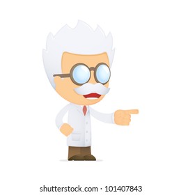 funny cartoon scientist in various poses for use in advertising, presentations, brochures, blogs, documents and forms, etc.