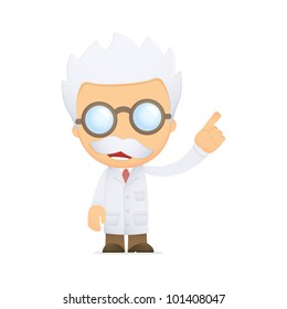 funny cartoon scientist in various poses for use in advertising, presentations, brochures, blogs, documents and forms, etc.