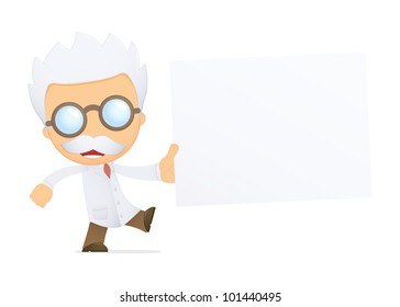 funny cartoon scientist in various poses for use in advertising, presentations, brochures, blogs, documents and forms, etc.