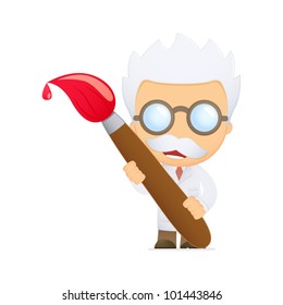 funny cartoon scientist in various poses for use in advertising, presentations, brochures, blogs, documents and forms, etc.
