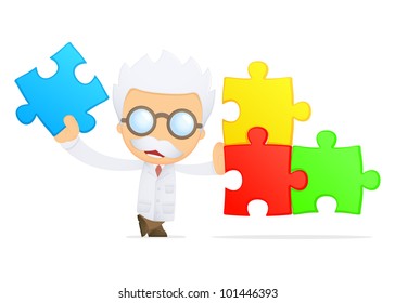 funny cartoon scientist in various poses for use in advertising, presentations, brochures, blogs, documents and forms, etc.
