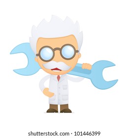 funny cartoon scientist in various poses for use in advertising, presentations, brochures, blogs, documents and forms, etc.