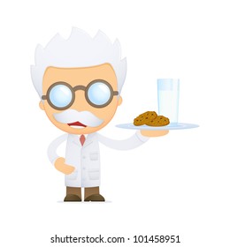 funny cartoon scientist in various poses for use in advertising, presentations, brochures, blogs, documents and forms, etc.