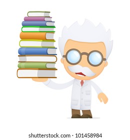 funny cartoon scientist in various poses for use in advertising, presentations, brochures, blogs, documents and forms, etc.