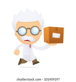 funny cartoon scientist in various poses for use in advertising, presentations, brochures, blogs, documents and forms, etc.