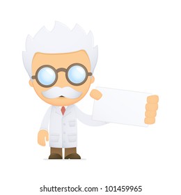 funny cartoon scientist in various poses for use in advertising, presentations, brochures, blogs, documents and forms, etc.