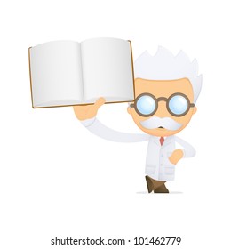 funny cartoon scientist in various poses for use in advertising, presentations, brochures, blogs, documents and forms, etc.
