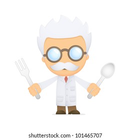 funny cartoon scientist in various poses for use in advertising, presentations, brochures, blogs, documents and forms, etc.