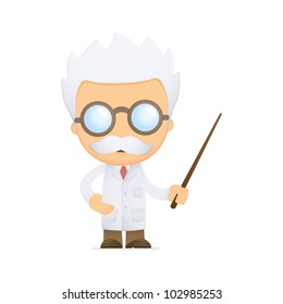 funny cartoon scientist in various poses for use in advertising, presentations, brochures, blogs, documents and forms, etc.