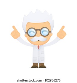 funny cartoon scientist in various poses for use in advertising, presentations, brochures, blogs, documents and forms, etc.
