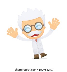 funny cartoon scientist in various poses for use in advertising, presentations, brochures, blogs, documents and forms, etc.