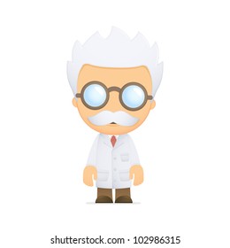 funny cartoon scientist in various poses for use in advertising, presentations, brochures, blogs, documents and forms, etc.