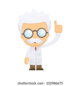 funny cartoon scientist in various poses for use in advertising, presentations, brochures, blogs, documents and forms, etc.