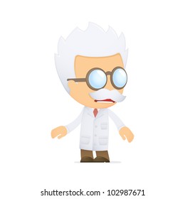 funny cartoon scientist in various poses for use in advertising, presentations, brochures, blogs, documents and forms, etc.