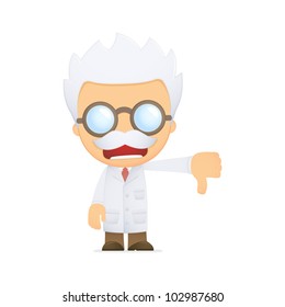 funny cartoon scientist in various poses for use in advertising, presentations, brochures, blogs, documents and forms, etc.