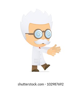 funny cartoon scientist in various poses for use in advertising, presentations, brochures, blogs, documents and forms, etc.