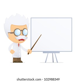 funny cartoon scientist in various poses for use in advertising, presentations, brochures, blogs, documents and forms, etc.
