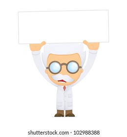 funny cartoon scientist in various poses for use in advertising, presentations, brochures, blogs, documents and forms, etc.