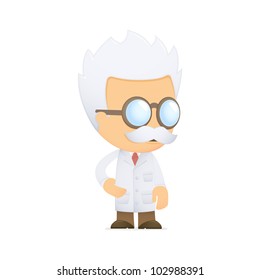 funny cartoon scientist in various poses for use in advertising, presentations, brochures, blogs, documents and forms, etc.