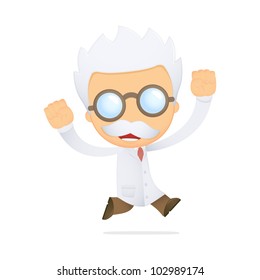 funny cartoon scientist in various poses for use in advertising, presentations, brochures, blogs, documents and forms, etc.