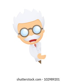 funny cartoon scientist in various poses for use in advertising, presentations, brochures, blogs, documents and forms, etc.