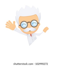 funny cartoon scientist in various poses for use in advertising, presentations, brochures, blogs, documents and forms, etc.