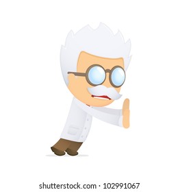 funny cartoon scientist in various poses for use in advertising, presentations, brochures, blogs, documents and forms, etc.