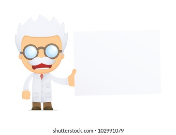 funny cartoon scientist in various poses for use in advertising, presentations, brochures, blogs, documents and forms, etc.
