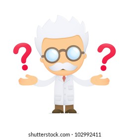 funny cartoon scientist in various poses for use in advertising, presentations, brochures, blogs, documents and forms, etc.