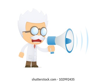 funny cartoon scientist in various poses for use in advertising, presentations, brochures, blogs, documents and forms, etc.