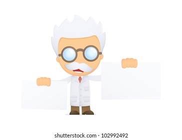 funny cartoon scientist in various poses for use in advertising, presentations, brochures, blogs, documents and forms, etc.