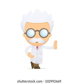 funny cartoon scientist in various poses for use in advertising, presentations, brochures, blogs, documents and forms, etc.