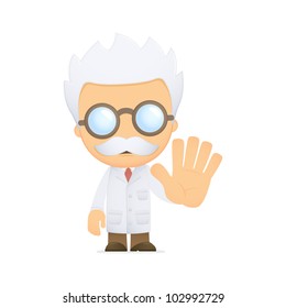 funny cartoon scientist in various poses for use in advertising, presentations, brochures, blogs, documents and forms, etc.
