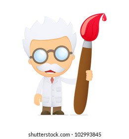 funny cartoon scientist in various poses for use in advertising, presentations, brochures, blogs, documents and forms, etc.