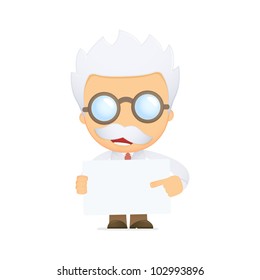funny cartoon scientist in various poses for use in advertising, presentations, brochures, blogs, documents and forms, etc.